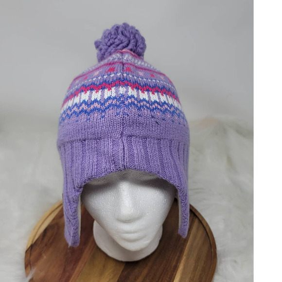 Columbia Lot of 2  Purple/Pink Pom-Pom Beanie One Size Youth - Picture 1 of 7